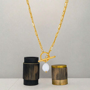 18K PVD金巴洛克珍珠项链时尚2层Halskette防水不锈钢链OT扣吊坠女性饰品 - Product Image 6