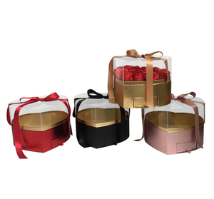Wholesale Golden color heart shape acrylic lid window Valentines' Day gift Flower package boxes with drawer