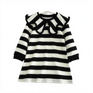 Girls' Lace Large Lapel Autumn Striped Cotton Knee-<b>Length</b> Long Sleeve <b>Skirt</b> Dress with Flowers Children's Clothing - Product Image 3