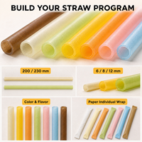 Pailles comestibles personnalisées en amidon, saveurs et couleurs de fruits mélangés, longueurs 200mm 230mm, diamètres 6mm 8mm 12mm, solution durable