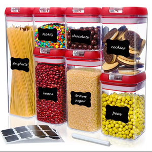 BPA-vrije PS transparante voorraadpottenset met klikdeksel, zwarte etiket, voorraadorganizer voor droge voedingsmiddelen - Product Image 1