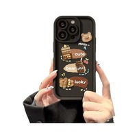 Dessin animé 3d café ours cloche souple Tpu coque de téléphone vague irrégulière cadre antichoc couverture de téléphone pour Iphone 16 15