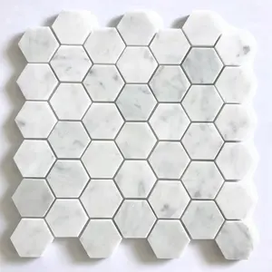 六角形白色大理石马赛克抛光砖，用于厨房浴室墙壁地板防溅淋浴