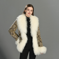 Manteau en fausse fourrure de luxe personnalisé pour femme, col en fourrure artificielle de Mongolie, imprimé léopard, polyester, hiver, Jxwatcher