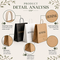 Sac de shopping en papier kraft noir et blanc personnalisé avec poignée torsadée, logo imprimé, emballage alimentaire pour la vente au détail, HONPAK