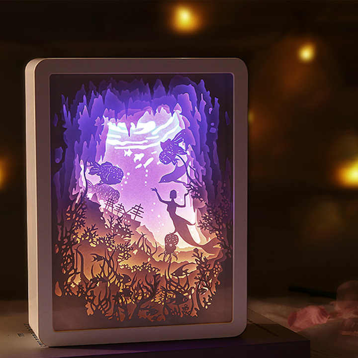 3D ABS Carving LED Night Light Shadow Box Frame Desktop Lamp with USB ...
