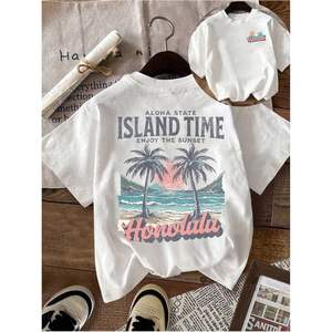 Camiseta Hawaiana Personalizada para Mujer, con Estampado Tropical, Manga Corta, de Algodón Jersey, Transpirable, para Vacaciones - Product Image 2