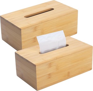 Natural Wooden Rectangular Tissue Holder with Slide-Out Bottom Bamboo Facial Tissue <b>Box</b> Cover <b>Removable</b> Bottom - Product Image 5