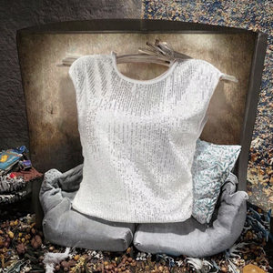 Camisetas Casuales de Manga Corta con Cuello Redondo y Lentejuelas de Poliéster Tejido Ecológico Antipilling para Mujer, Diseño Gratuito - Product Image 3