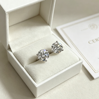 Серьги-солитеры из белого золота 18K/14K с круглыми бриллиантами IGI-сертифицированной огранки, выращенными в лаборатории, на заказ, с креплением на 3 крапанах