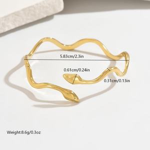 Venta al por Mayor de Joyería de Moda para Mujer, Brazalete Abierto Ajustable con Diseño de Serpiente de Alta Gama, Brazalete Curvo de Acero Inoxidable - Product Image 6