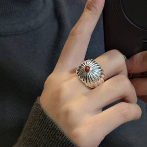 Bague à la mode INS de style coréen en argent sterling 925 avec agate rouge Design simple Accessoire de personnalité sain - Product Image 3