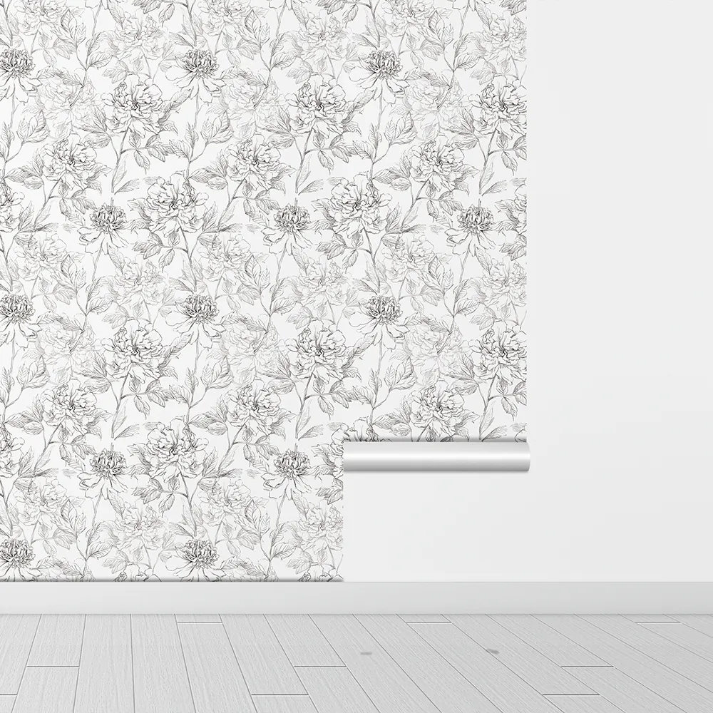 Customized 3d Printing White Flowers Wallpaper Sticker Self Adhesive Hand Painted Wallpaper Roll For Bedroom Walls
