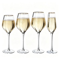 Grand Verre à Vin en Cristal Grande Capacité, Compatible Lave-Vaisselle, Flûte à Cocktail à Long Pied, Verre à Champagne, Coupe Citrouille avec Bord Doré