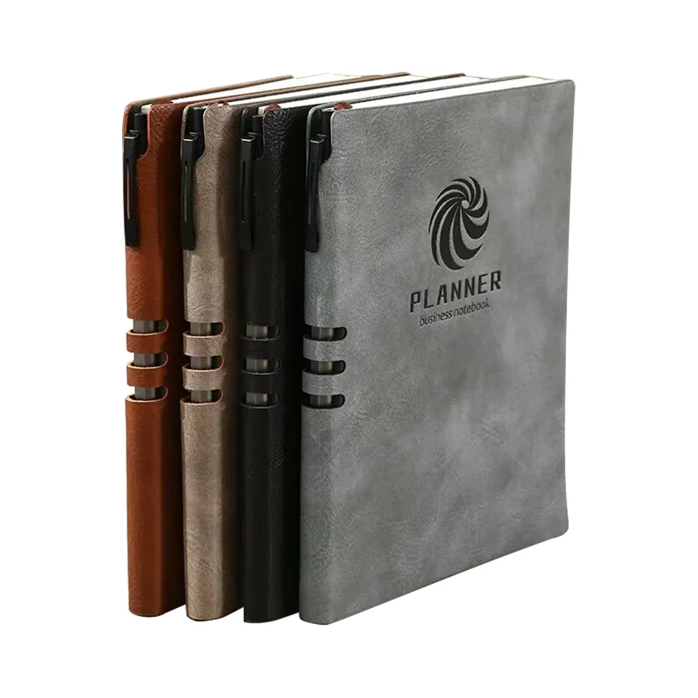 Notebook Agenda Sampul Keras Kulit Pu A5 Bisnis Kustom dengan Pena dan Logo Perusahaan Kustom