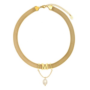 Regalo per la festa della mamma bella collana girocollo a catena con perle barocche 18K placcato oro a maglie larghe per ragazza donna - Product Image 1