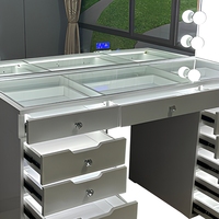 Miroir de coiffeuse de salon de beauté en pin à panneau unique, design réglable, éclairage LED lumineux, grand rangement, pour salon de coiffure