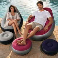 Ensemble de canapé gonflable avec repose-pieds, fauteuil gonflable floqué pour salon, mobilier d'appoint gonflable, fauteuil inclinable à dossier gonflable
