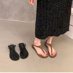 Summer Black All Match <b>Beach</b> Roman <b>Shoes</b> Women Flat Retro Vacation Clip Toe fairy Style Lightweight Non slip Casual Sandals - Product Image 1
