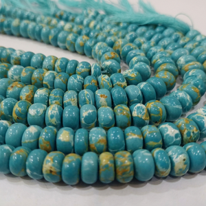 Cuentas de Turquesa Azul Cobre Natural en Forma de Rondelle de 8 Pulgadas de Largo - Product Image 1