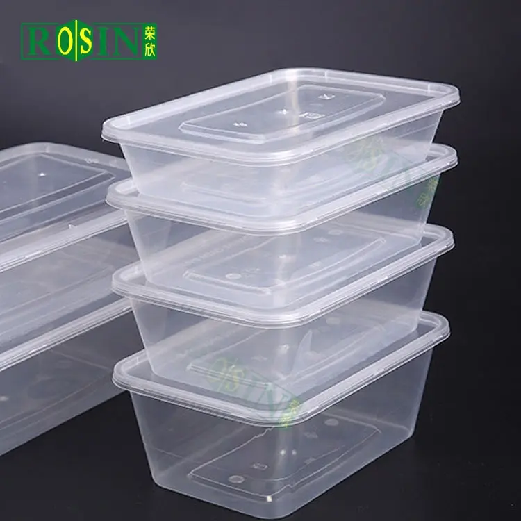 Pp Wegwerp Clear Plastic Magnetron Rechthoekige Afhaalrestaurant Lunchbox Voedsel Container Voor Custom Verpakking 750Ml