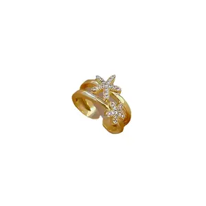 SC Hot Selling Casual Adjustable Rings Starfish Designed Gold Plated Rings Shimmery Cubic Zirconia Diamond Rings for Women
