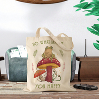 Sac fourre-tout en toile Miss Adola pour femme, motif champignon et grenouille, réutilisable, robuste, mignon, amusant, tendance, lavable en machine, sac à bandoulière