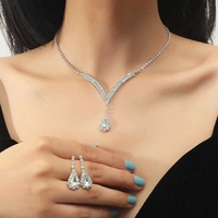 Parures de Bijoux de Mariée Tendances avec Cristal et Strass Plaqué Rhodium en Forme de Goutte d'Eau, Ensemble Deux Pièces pour Mariage et Fiançailles