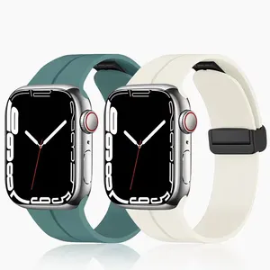 Gesper lipat magnetik, tali jam silikon cair pasangan cocok untuk iWatch1-8 generasi