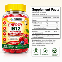 Gummies de Vitamine B12 Marque Privée Supplément Personnalisé 1000mcg par Portion Vente en Gros Direct Usine