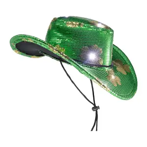 Wholesale High Quality Funny Outdoor Unique Fashion Christmas Festival Western Jazz Sequin Light Up Cowboy Hats