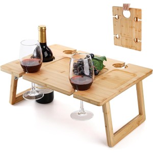 <b>Bamboo</b> Portable Folding <b>Table</b> 43x32x17.8cm With Wine Holder Outdoor Use - Product Image 1