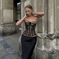 2026 Gran Venta Nuevo Top Sujetador Bustier para Mujer con Diseño de Encaje Jacquard, Transpirable, de Secado Rápido, Control Medio y Diseño de Vendaje, Estilo Slim Urbano