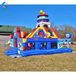 Nouveau design 2026 Château gonflable pour enfants Pat'Patrouille en forme de chien avec toboggan et trampoline, structure de saut combinée - Product Image 3