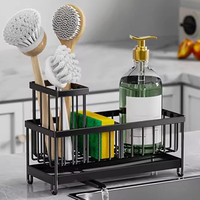 Organisateur de comptoir de cuisine antirouille avec porte-éponge, porte-brosse haute et plateau amovible pour évier