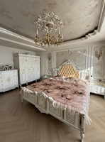 Lit antique français baroque Rococo victorien crème blanc Chesterfield capitonné sculpté peint à la main