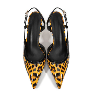 Sandales à talons compensés hauts pour femme, grande taille 45, à bout pointu, à brides, motif léopard sexy, en cuir verni, pour l'été, coupe large - Product Image 4