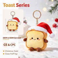 Porte-clés en peluche personnalisé OEM pour Noël, porte-clés en peluche mignon en forme de pain avec chapeau de Père Noël, cadeau promotionnel