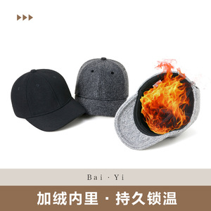 Men's Felt Baseball Cap Solid Color <b>Warm</b> Autumn Winter Sun Protection <b>Hat</b> - Product Image 4