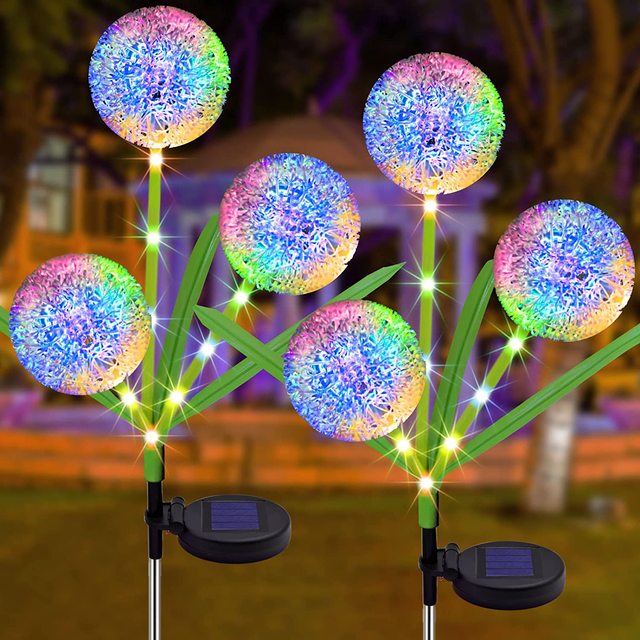 Outdoor IP65 Waterproof Solar LED Multi Color Dandelion Flower Spike Light with 8 Flash Modes 75cm Garden Yarn Lights