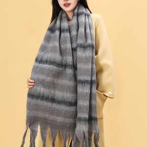 Nuovo inverno caldo spesso grande nappa spazzolata Lazy stile collo sciarpa Mohair arcobaleno contrasto scozzese sciarpa invernale per le donne - Product Image 2