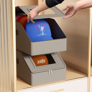 Oxford Cloth <b>Hat</b> Storage <b>Box</b> With Zipper Lid Dustproof Visible Stackable Baseball Cap Organizer 41x25x17cm Foldable Rectangular - Product Image 3