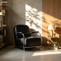 Fauteuil lounge tubulaire en acier et cuir, fauteuil Bauhaus avec base en acier chromé pour salon, bureau, hôtel