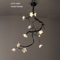 Candelabro de rama de cobre de lujo, lámpara de techo de flores de cerámica negra para Loft, sala de estar, comedor, luces colgantes para Decoración