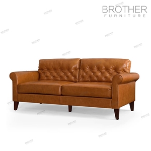 Hiện đại cổ điển Modular <span class=keywords><strong>chesterfield</strong></span> <span class=keywords><strong>sofa</strong></span> Set Antique phong cách cổ điển khung gỗ với Nâu da chính hãng cho phòng khách - Product Image 2