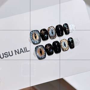 Série Noire – Ongles autocollants détachables effet œil de chat, <span class=keywords><strong>dessin</strong></span>és à la main, ciel étoilé, pour manucure <span class=keywords><strong>Halloween</strong></span> - Product Image 1