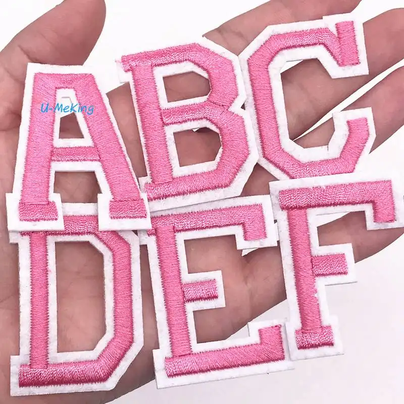 A-Z 1pcs Pink English Alphabet Letter Applique Iron On letters Patch For Clothing Badge Paste For Clothes Bag Shoes