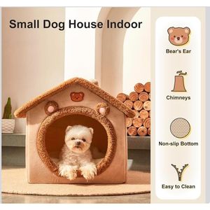 Casa para Gatos con Diseño de Oso, Cama Acogedora para Mascotas, Cueva para Gatos de Interior, Tamaño Pequeño, Color Marrón y Beige, Tela de Felpa de Algodón - Product Image 6