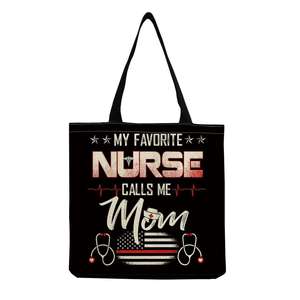 Sac à bandoulière en toile pour femme avec imprimé lettre infirmière, sans fermeture éclair, sac fourre-tout écologique décontracté, sac à main mignon pour femme, grande capacité, sac de shopping graphique - Product Image 3