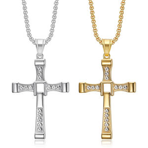 Collana Hip Hop 2024 gioielli in acciaio inox 18k oro placcato di cristallo croce collana pendente per gli uomini - Product Image 1